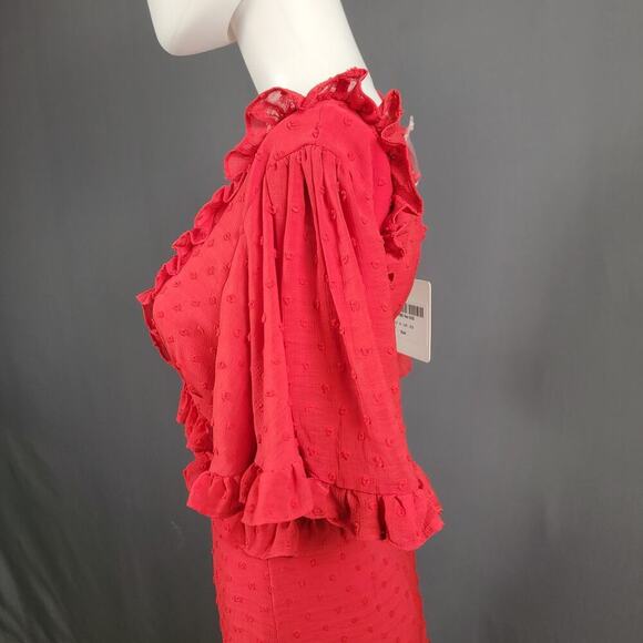 Selfie Leslie Red Mini Dress XS Swiss Dot Ruffle Cutout Partywear - Picture 3 of 8